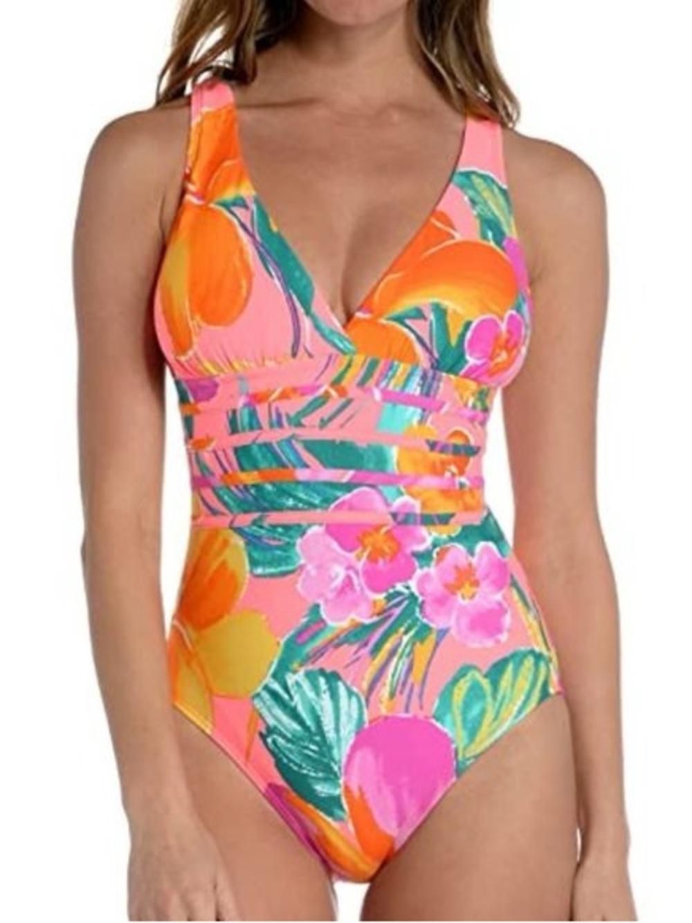 La Blanca Isla Del Sol Cross Back Floral Tropical One Piece Swimsuit
